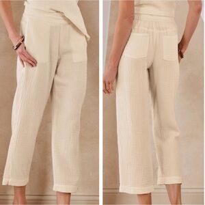 COPY - SOFT SURROUNDINGS NWT BEACH BOUND PULL ON GAUZE CROP PANTS ECRU Size Smal